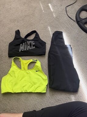Nike Black and Neon Yellow Sports Bra Set with Black Leggings